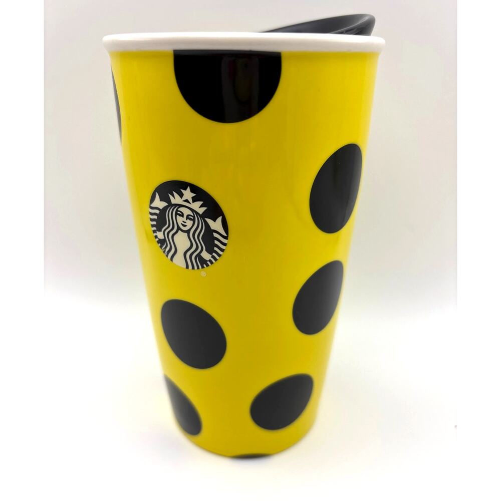Starbucks 2015 Yellow Polka Dot Mermaid Siren Logo Tumbler Travel Mug NEW